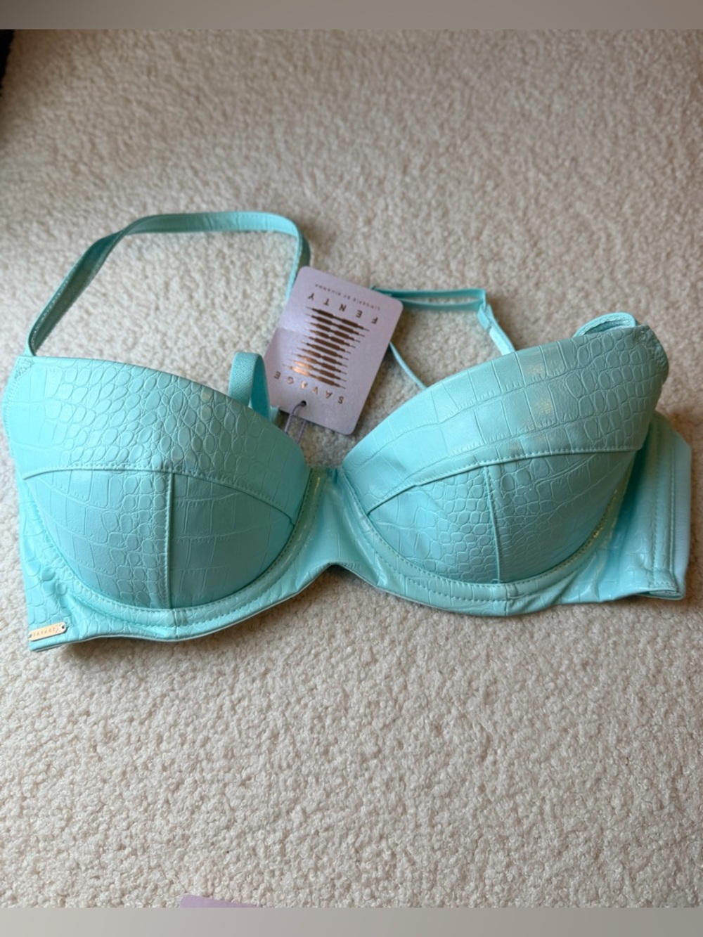 Croc Texture Bra in Aqua Mint